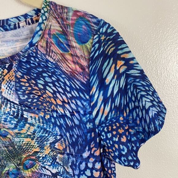 Leo & Nicole Peacock Feather Print Top Size Small - Picture 4 of 7